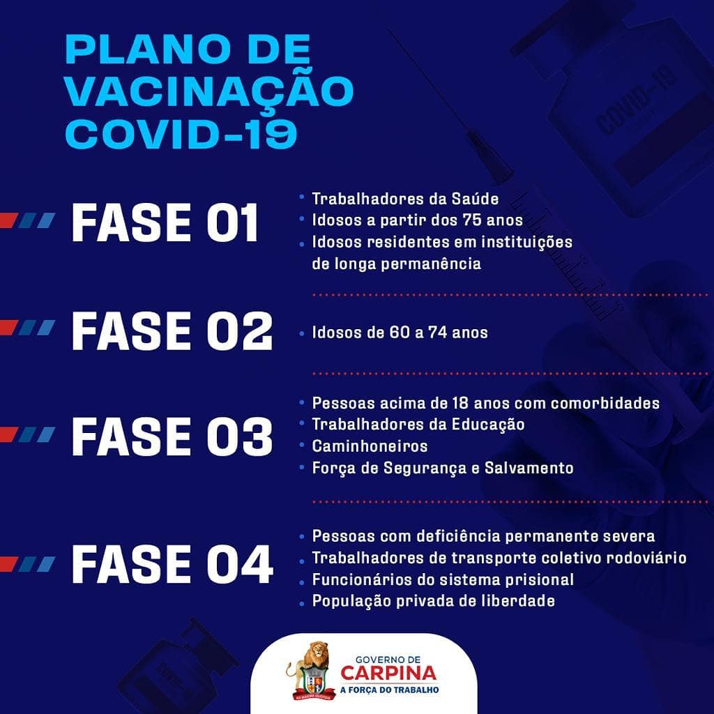 Carpina divulga cronograma de prioridades na vacinação contra COVID 19